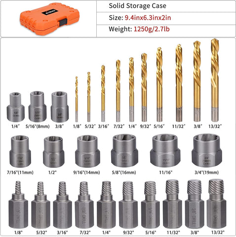 WYBENZ left-hand drill bit kit detail for tough metal fastener removal.