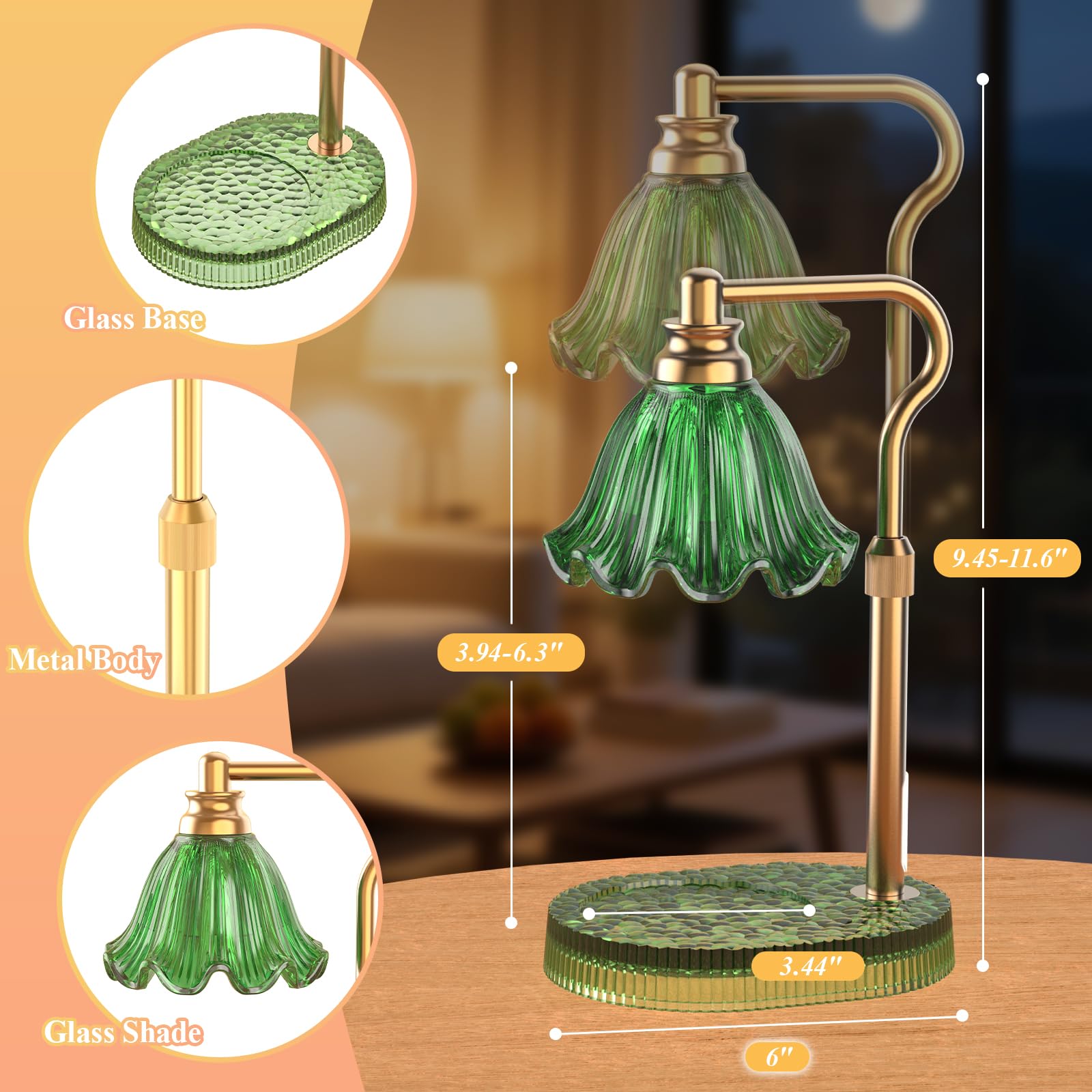 WYghyronic candle warmer lamp with glass base for stable, stylish display