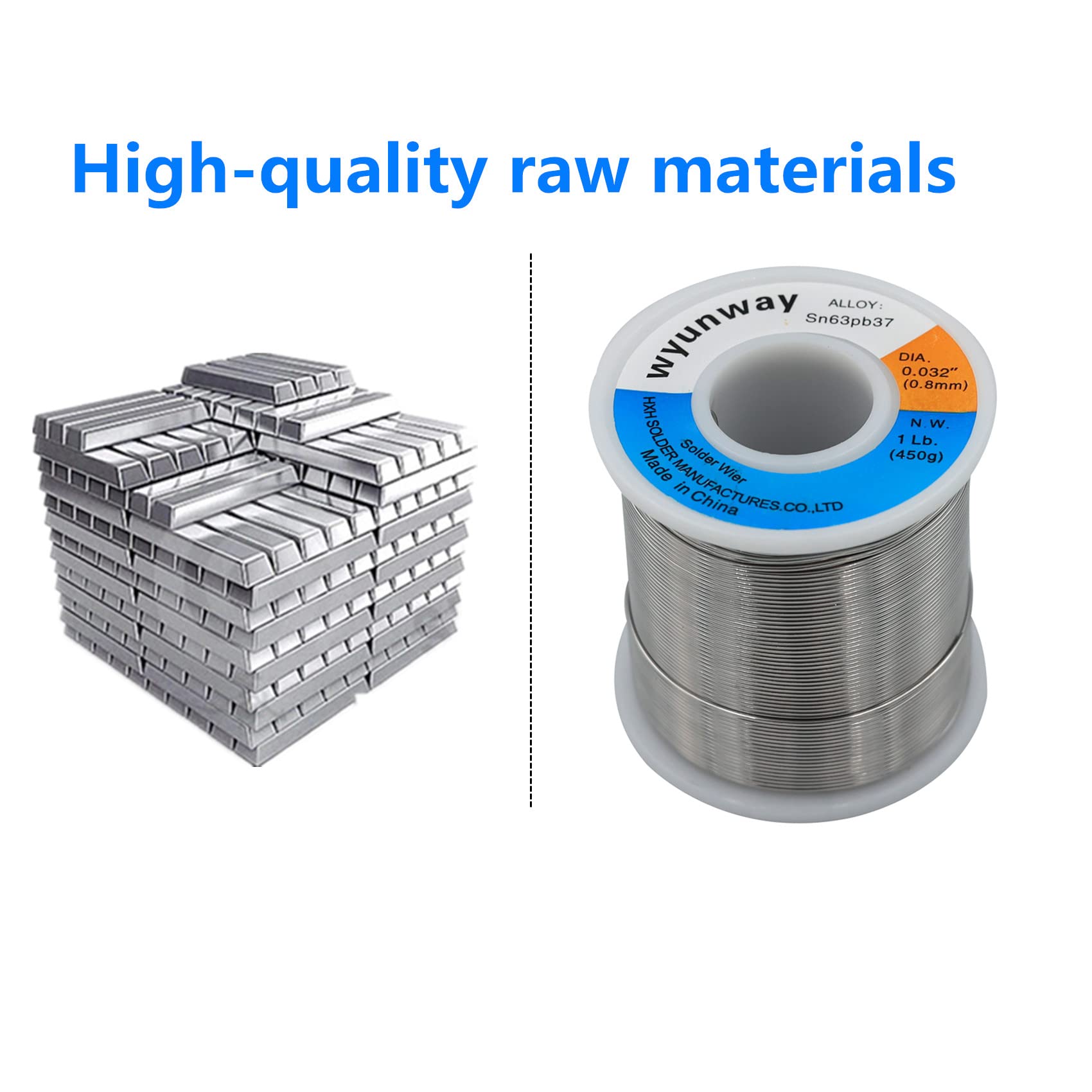 Wyunway 0.8 mm solder wire with flux core reduces slag and smoke.