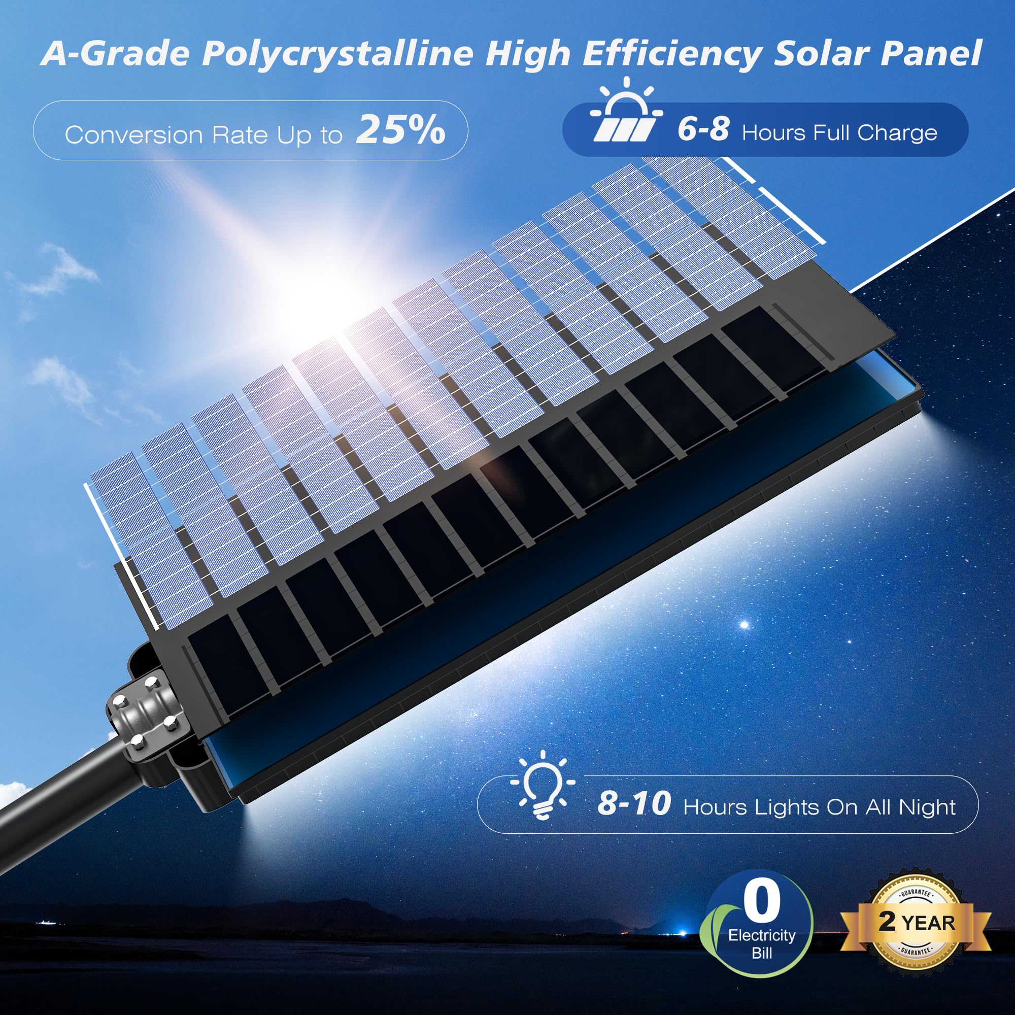 WYWNA 8000W solar street light dusk-to-dawn automatic operation.