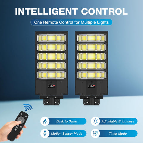 WYWNA parking lot solar light with remote control for large outdoor spaces.