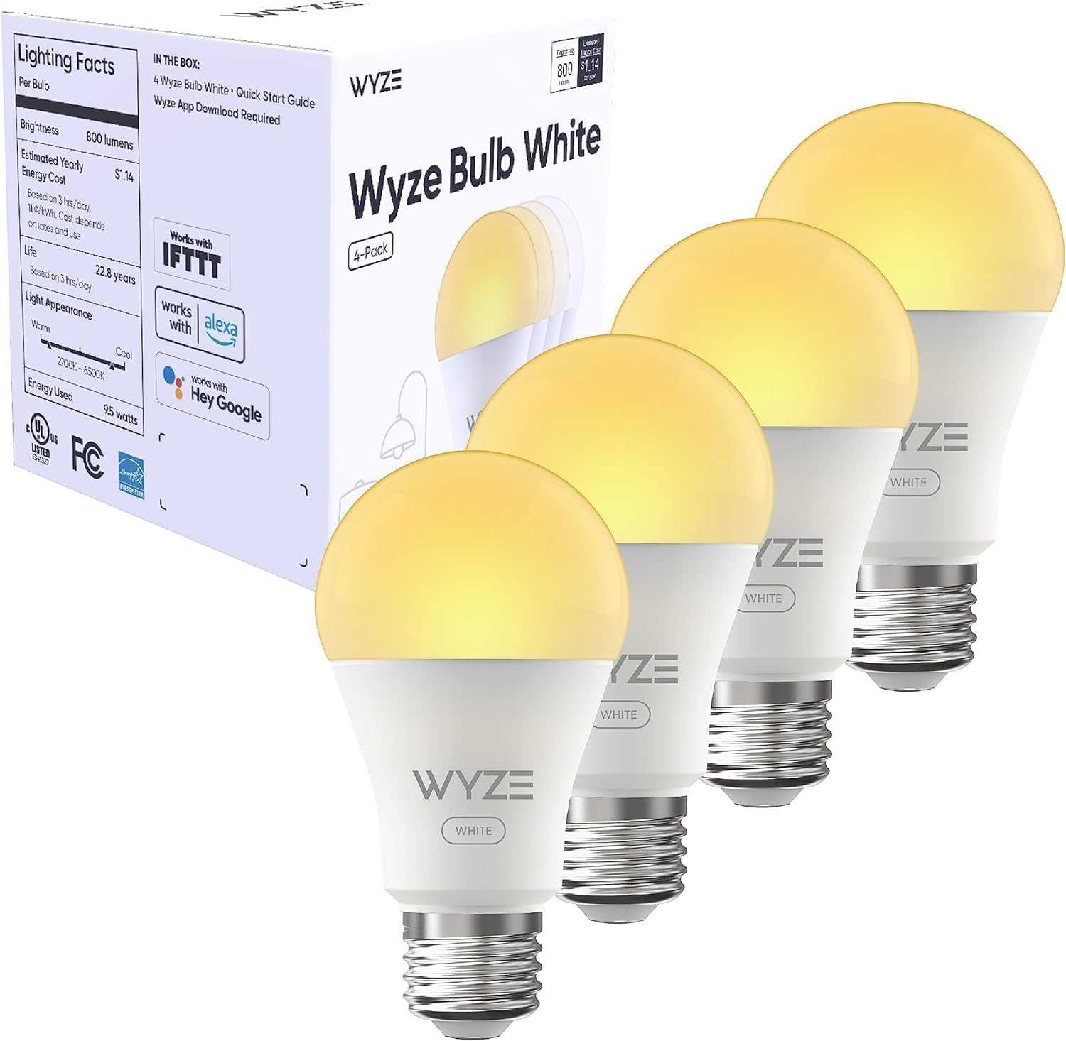 Wyze Lifestyle Bulb pack front view showing adjustable brightness for any room
