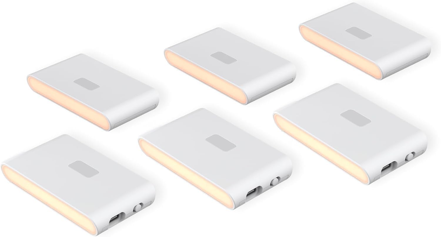 Wyze Lifestyle rechargeable night light with dusk-to-dawn sensor illuminating stairs at night