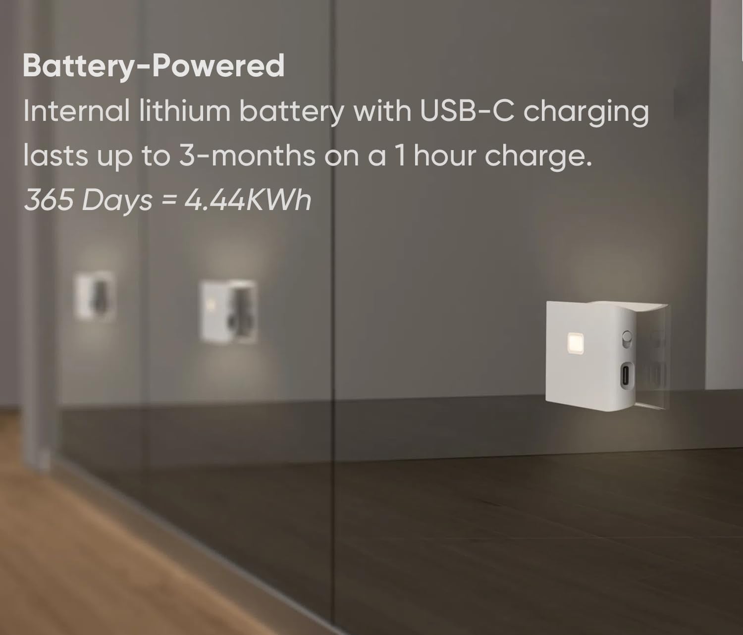 Recharge via USB-C, keeping soft night lighting ready without frequent battery changes.