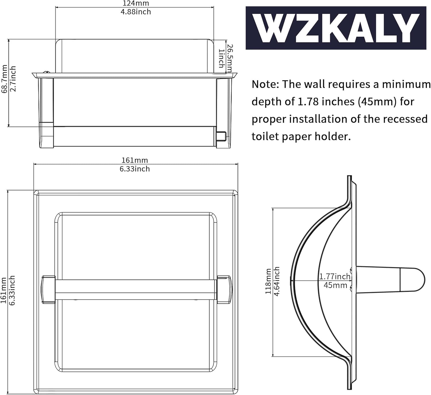 Space-saving recessed mounting by WZKALY, versatile for bath, kitchen, or bedroom.