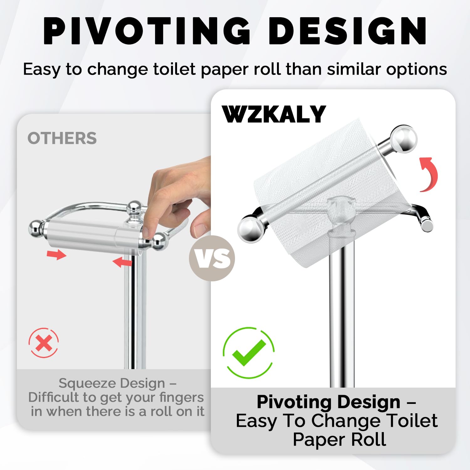 Mega roll compatibility with a long arm for easy paper access.