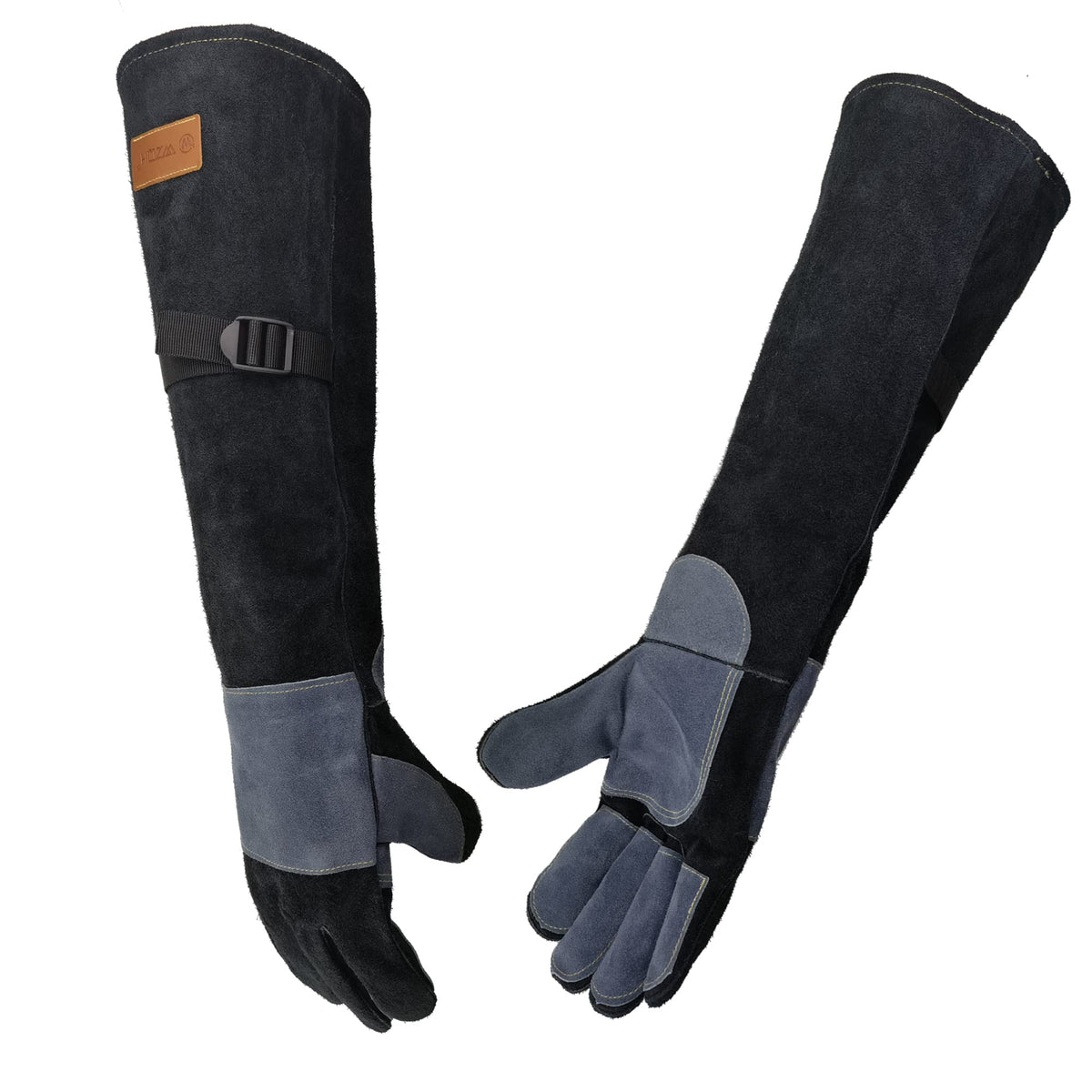 WZQH leather gloves close-up showing bite-proof protection for animals