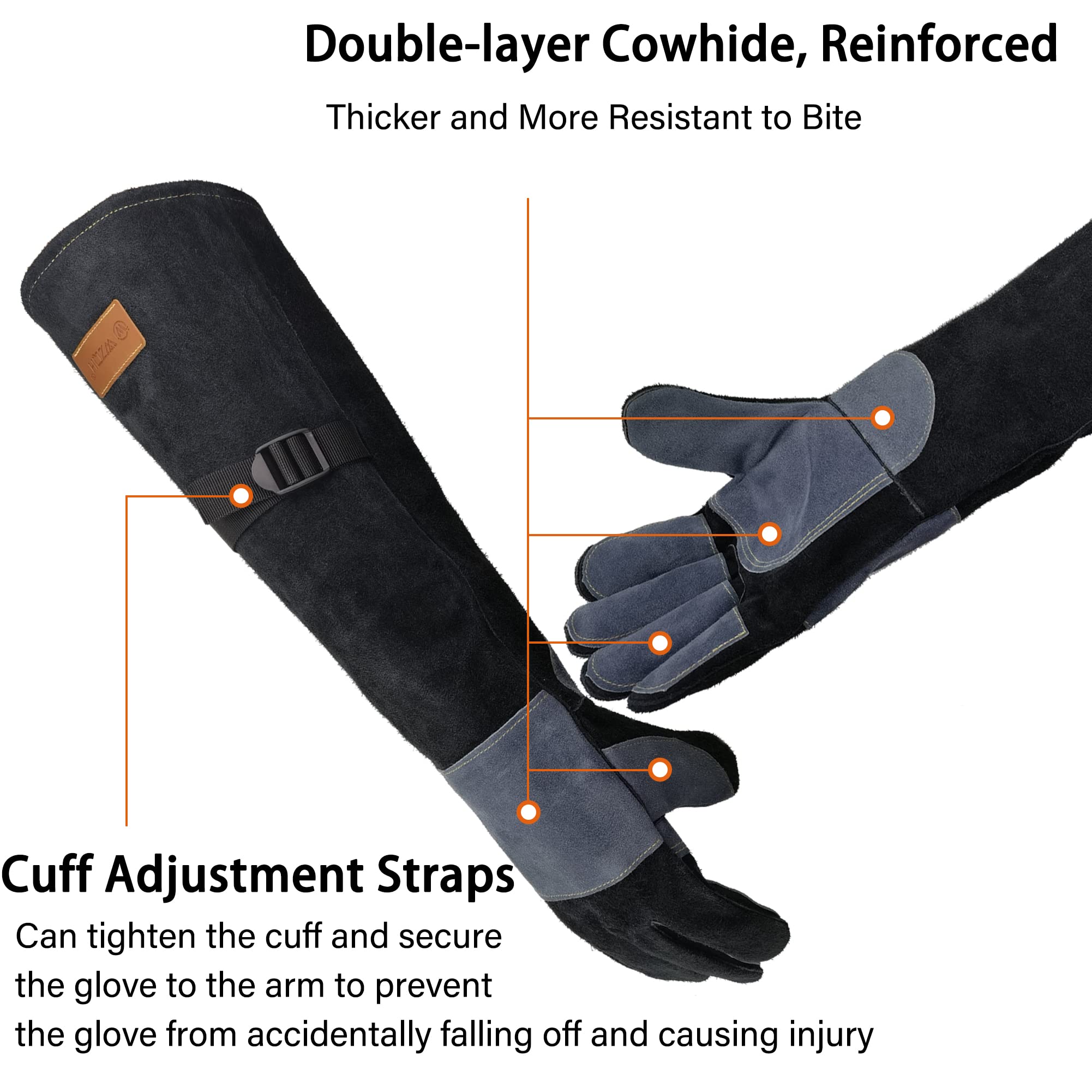 WZQH leather gloves on forearm highlighting extended protection