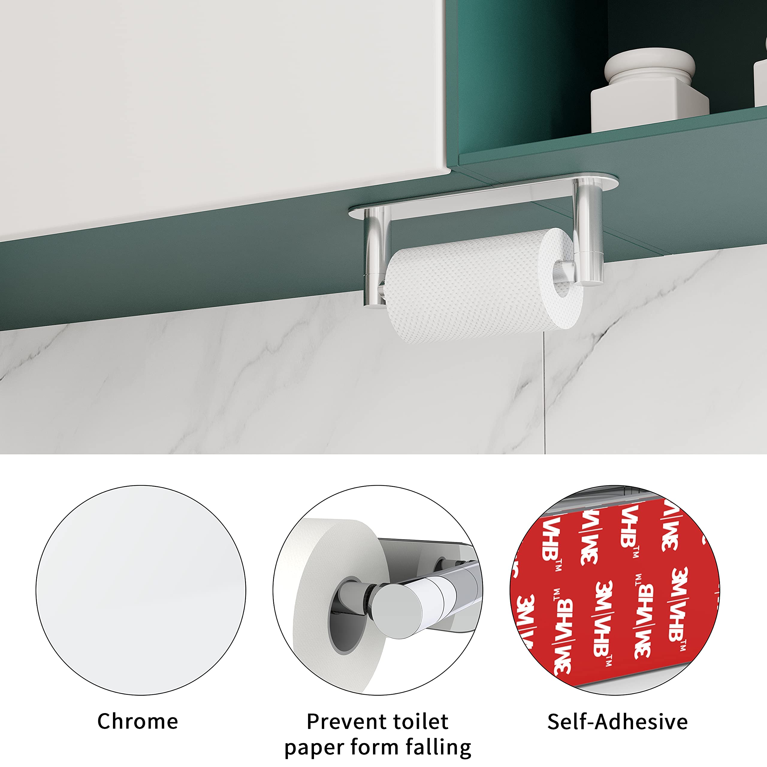WZRUA chrome adhesive toilet paper holder with no-dr drilling installation.
