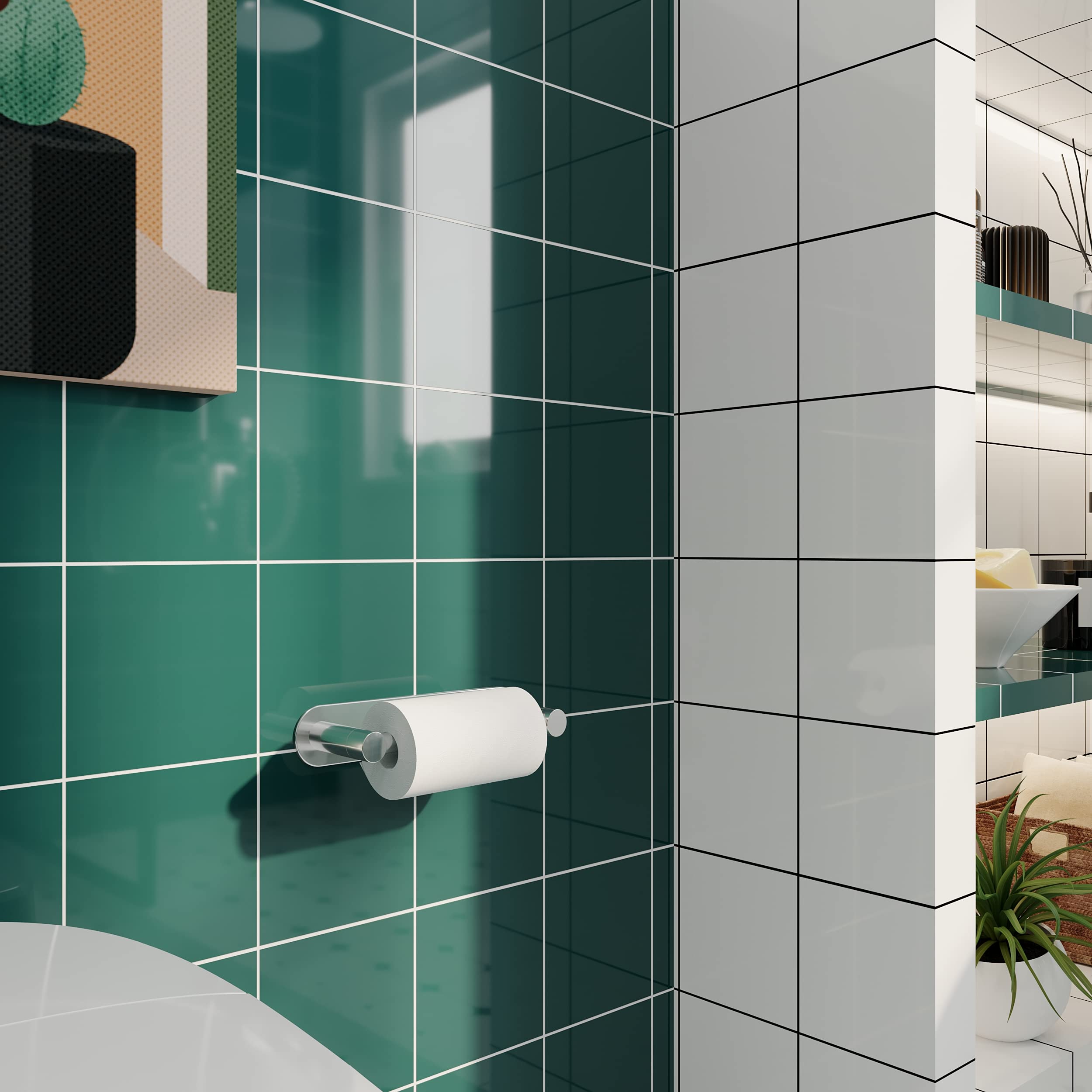 WZRUA chrome wall-mount adhesive holder for versatile bathroom surfaces.