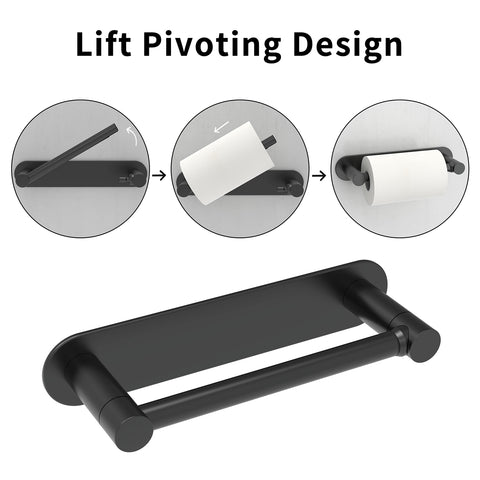 WZRUA wall-mounted adhesive toilet paper holder in matte black on bathroom wall