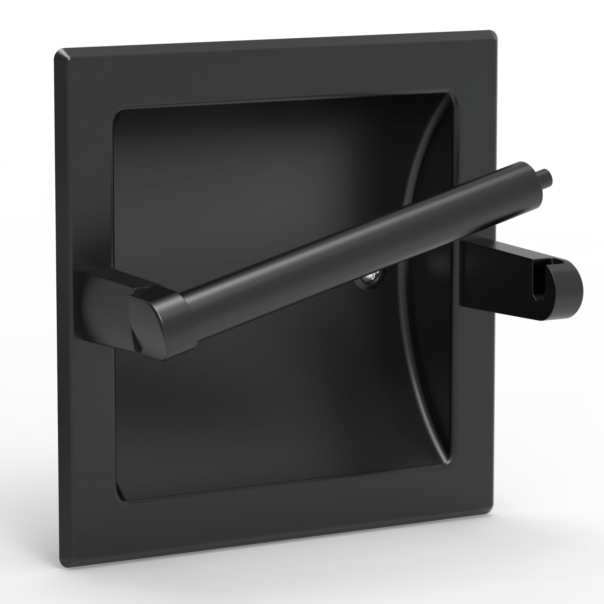 WZRUA matte black recessed toilet paper holder front view for sleek bathroom style