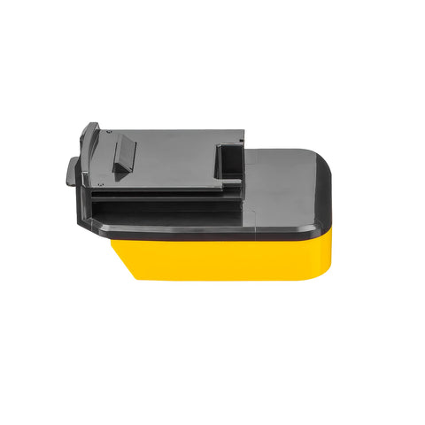 X-Adapter battery insertion demonstration showing secure fit with DeWalt 20V Max