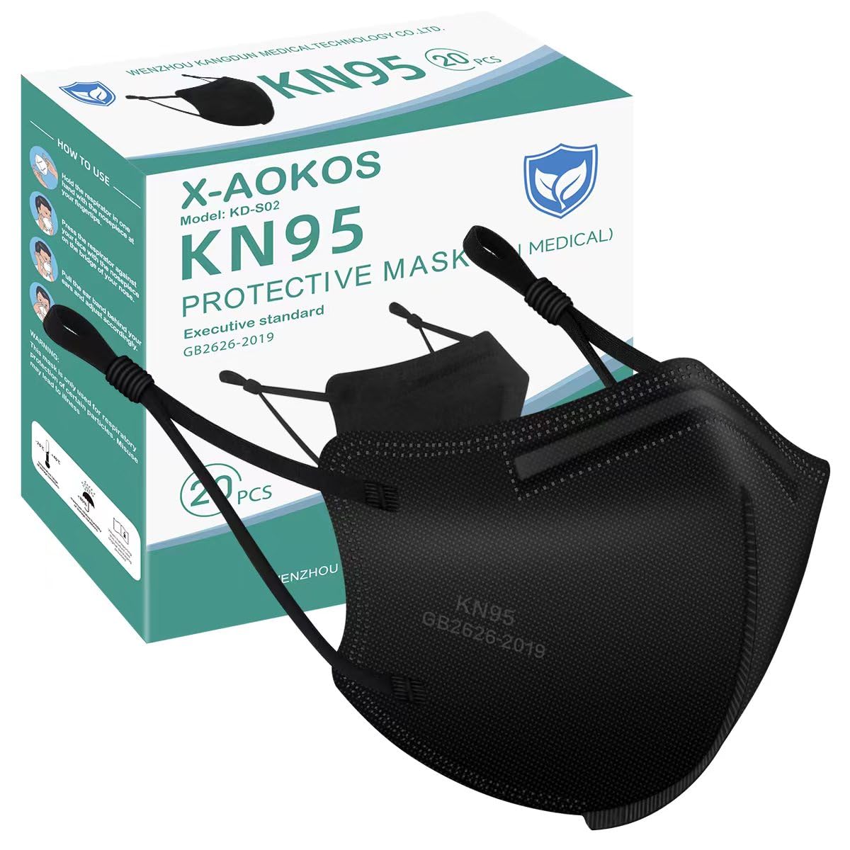 x-aokos kn95 pack shot with 20 disposable masks for everyday protection.