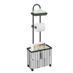 X-cosrack freestanding toilet paper holder front view in black finish for modern bathrooms