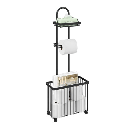 X-cosrack freestanding toilet paper holder front view in black finish for modern bathrooms