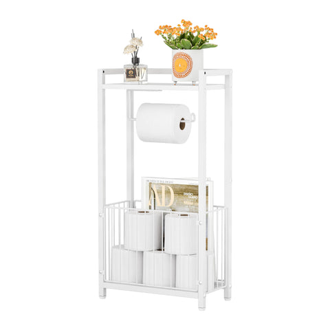 X-cosrack freestanding toilet paper holder with shelf shows modern design for tidy bathrooms