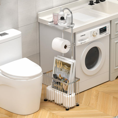 X-cosrack toilet-paper-storage-shelf-top provides a handy spot for phone or wipes