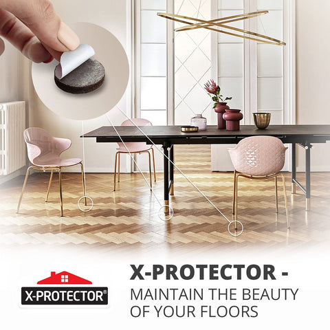X-Protector 16-pack of furniture pads in packaging and use