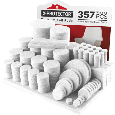 X-Protector 357 pcs white felt pads pack protecting hardwood floors.