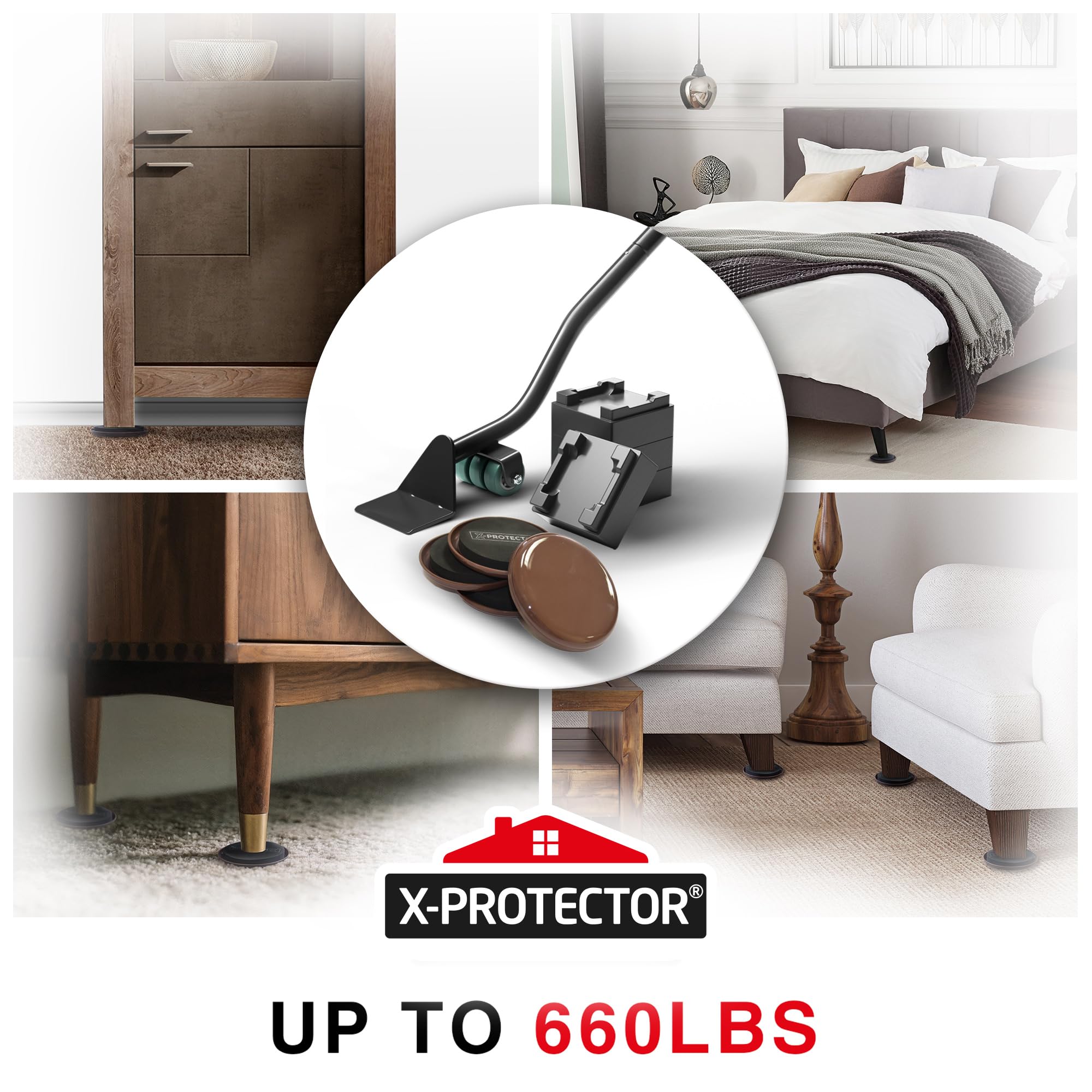 X-Protector adjustable pedestals extended to 4.3 inches for varied furniture