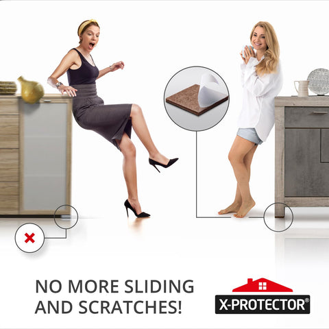 Couch and furniture stabilized with X-Protector pads in use
