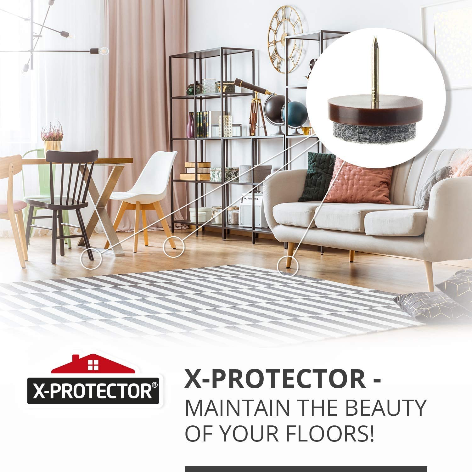 X-Protector easy-install chair leg pads for quick setup.