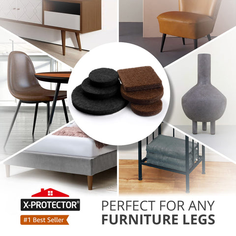 X-Protector brown felt pads prevent scratches and scuffs on wood furniture.