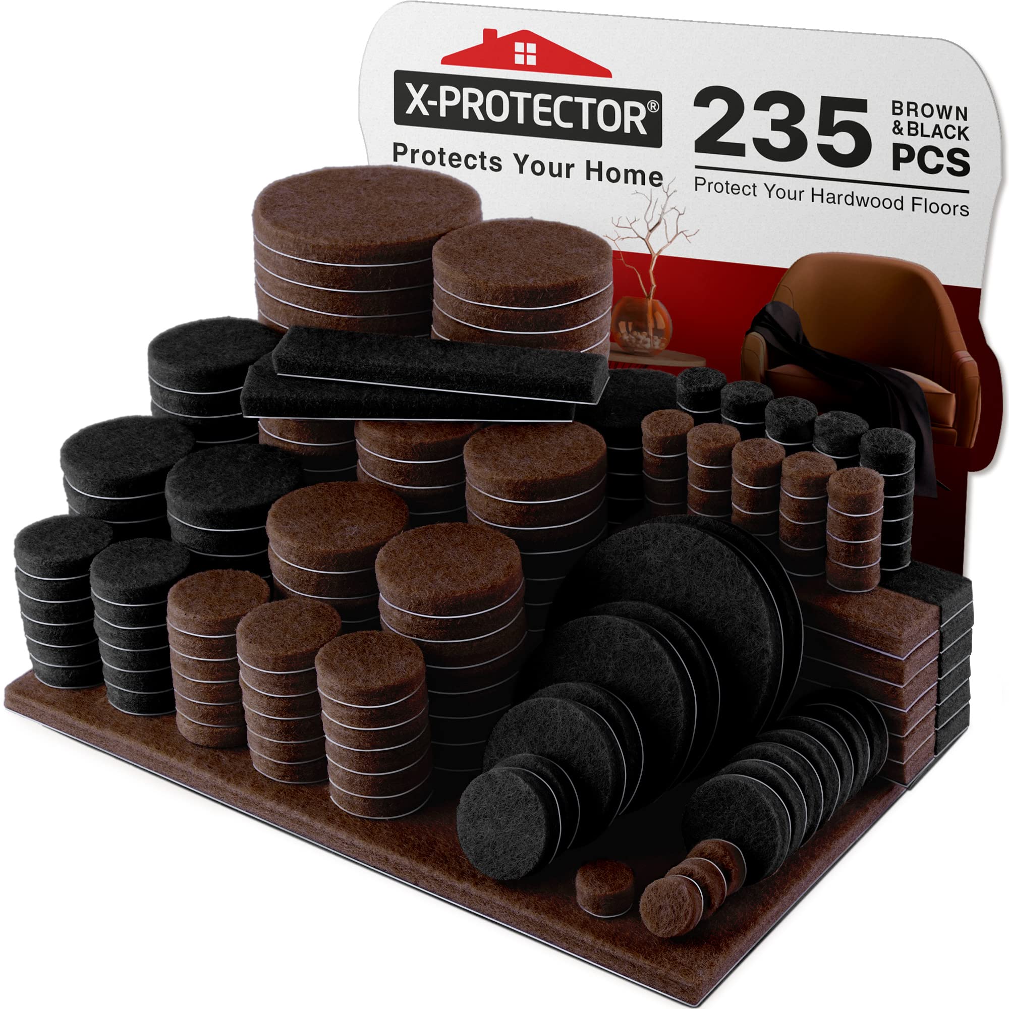 X-Protector felt furniture pads protect hardwood floors from scratches.