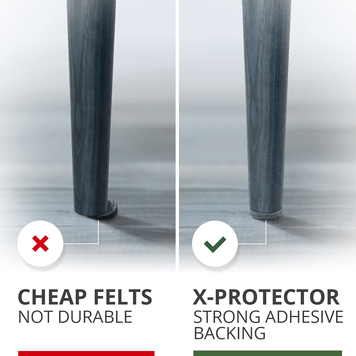 X-Protector 1-1/2 inch pads mounted on furniture feet