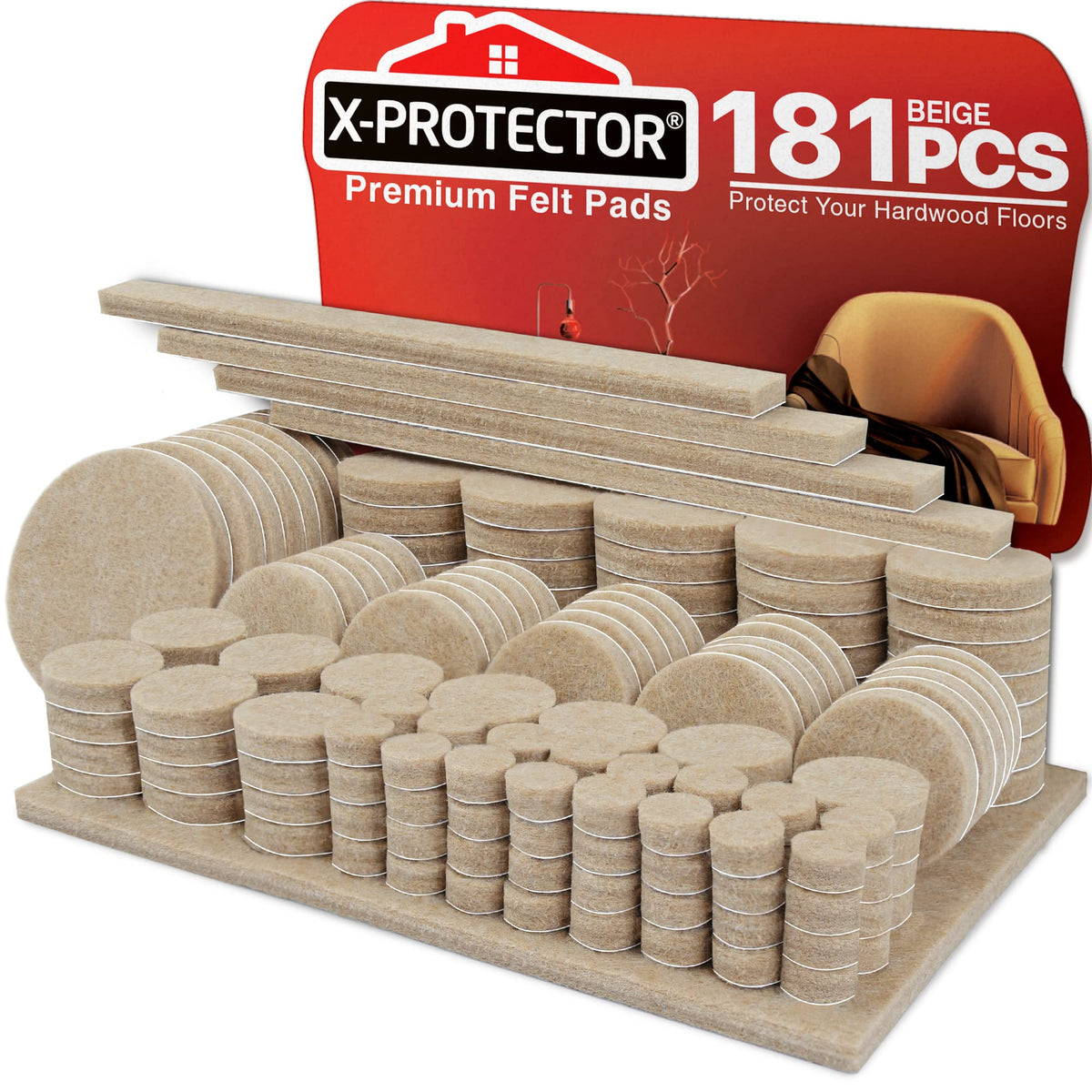 X-Protector felt pads for chair legs protect floors from scratches.