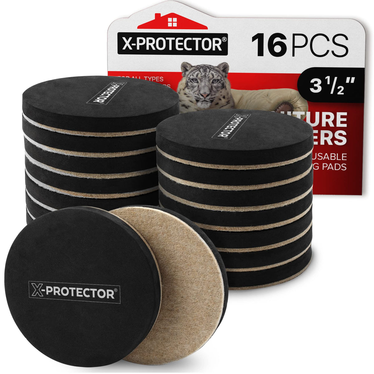 X-PROTECTOR felt sliders on wood-floor setup for smooth furniture moves