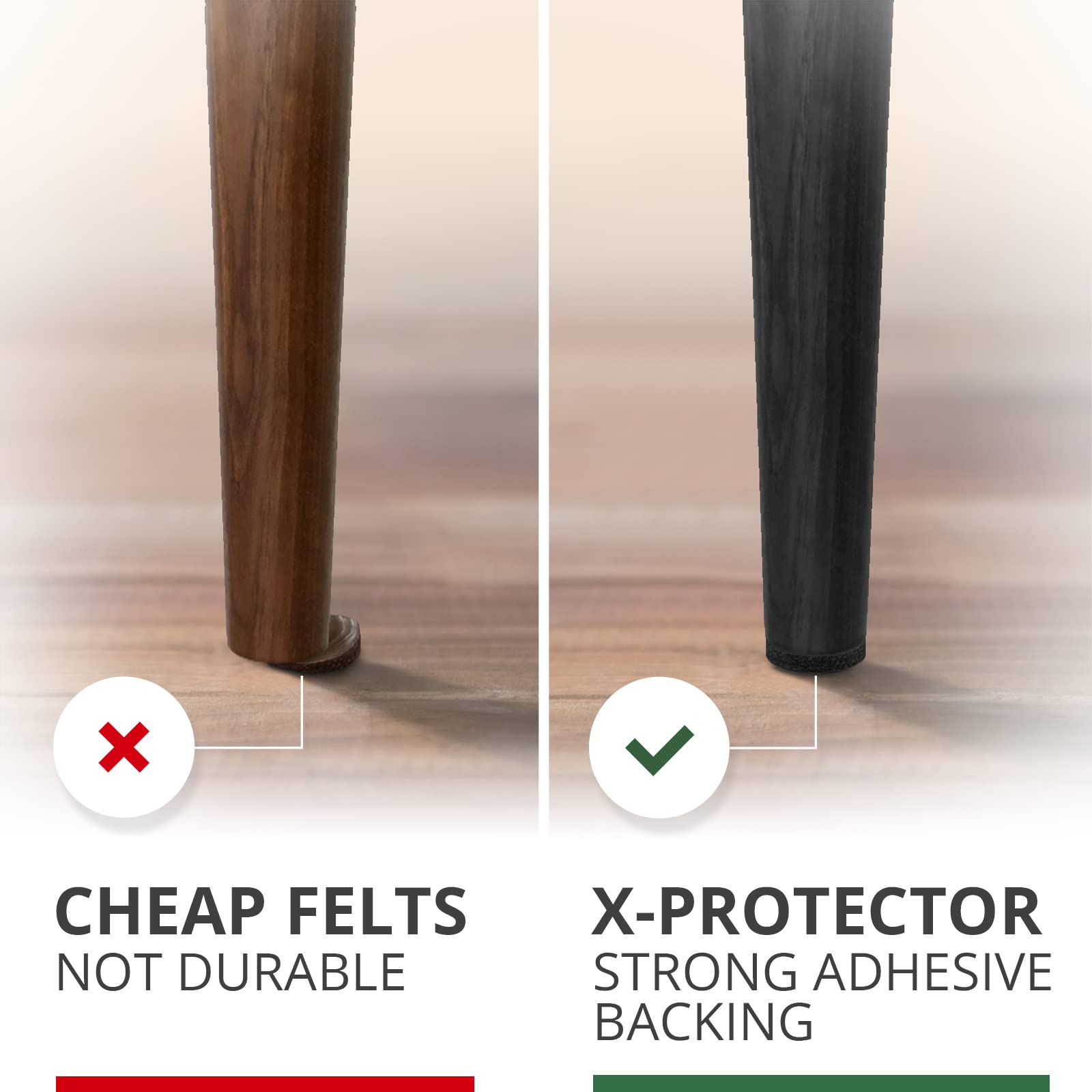 X-Protector pads placed under chairs to shield floor surfaces.