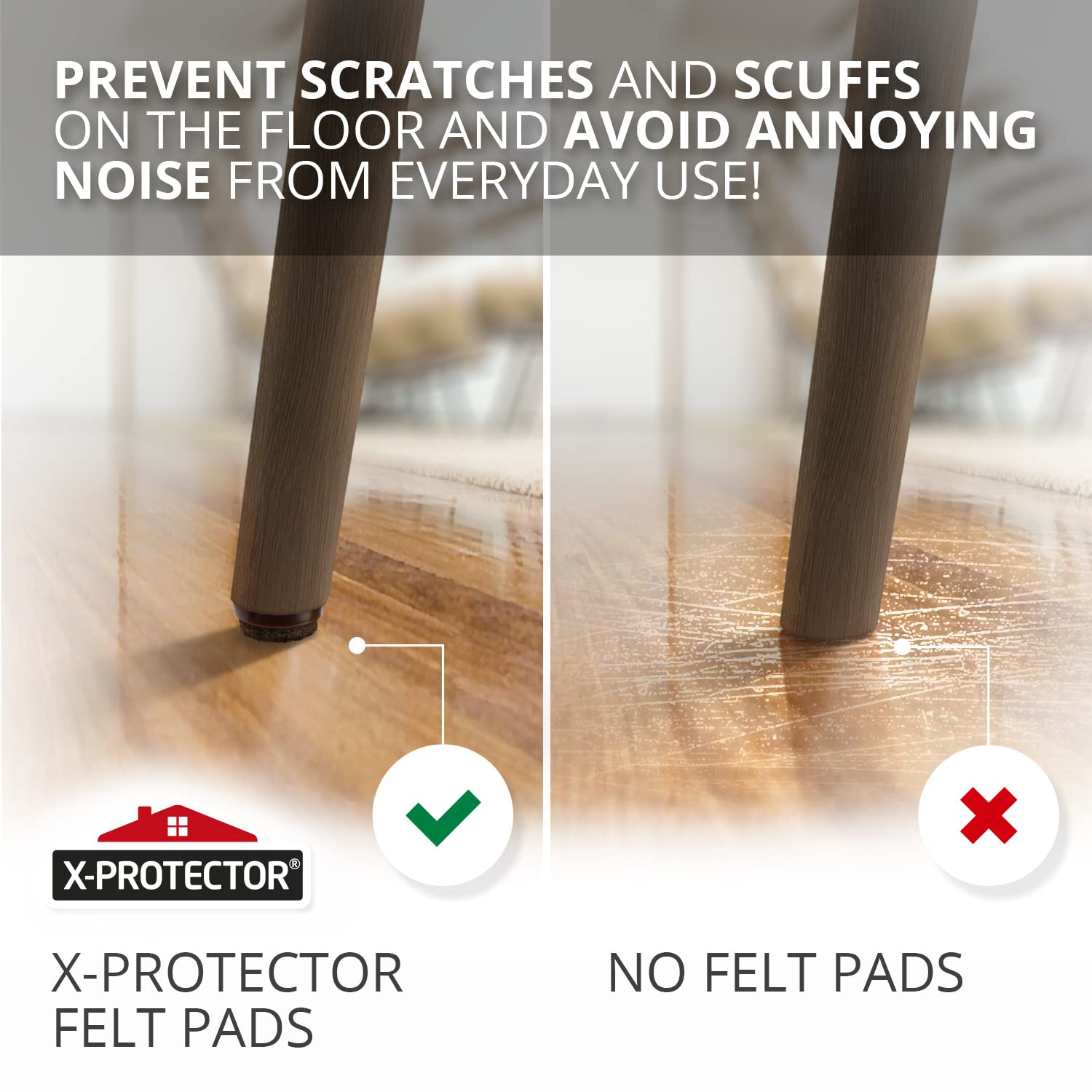 Installation of nail-in felt pad through a pre-drilled hole on furniture leg