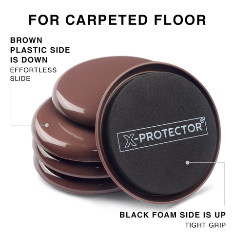 X-PROTECTOR large-diameter sliders distribute weight evenly on carpet