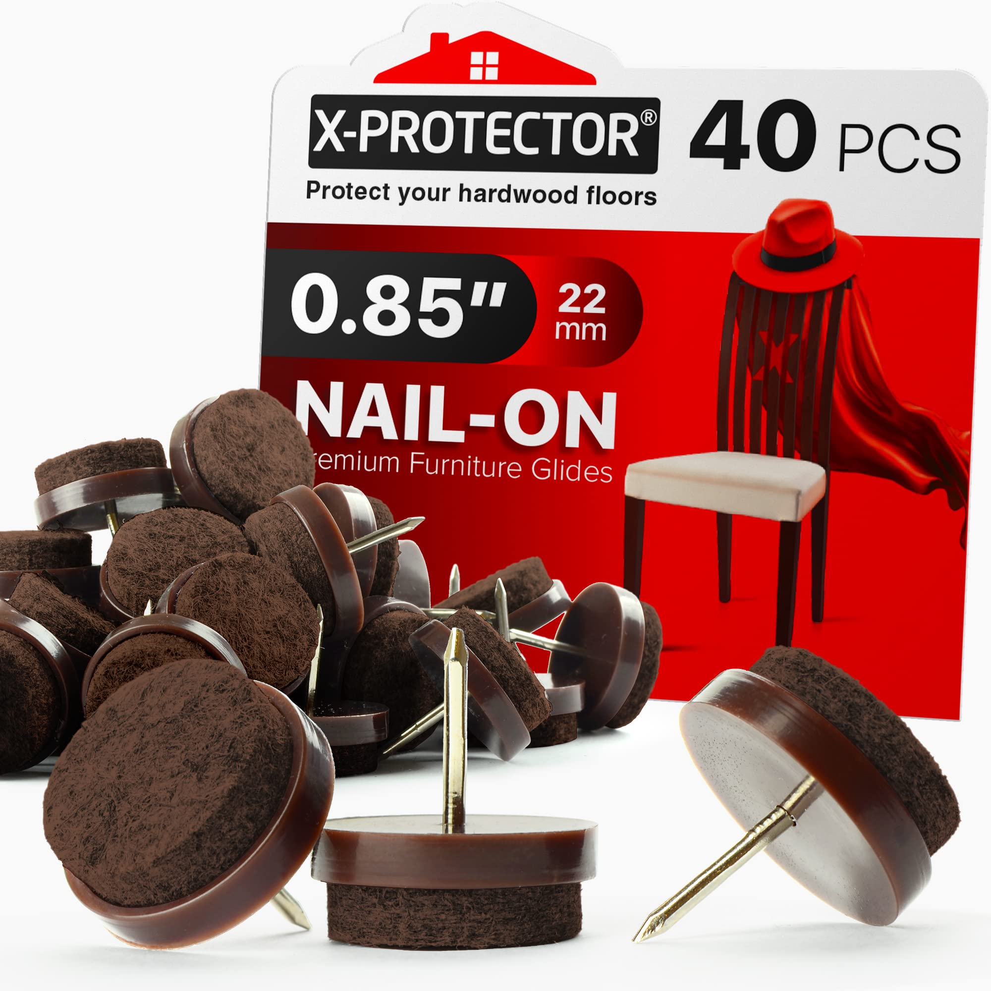 X-PROTECTOR nail-on felt pads pack protecting hardwood floors from scratches