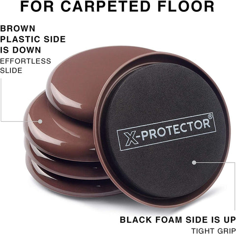 Reusable X-Protector sliders protect floors during furniture moves