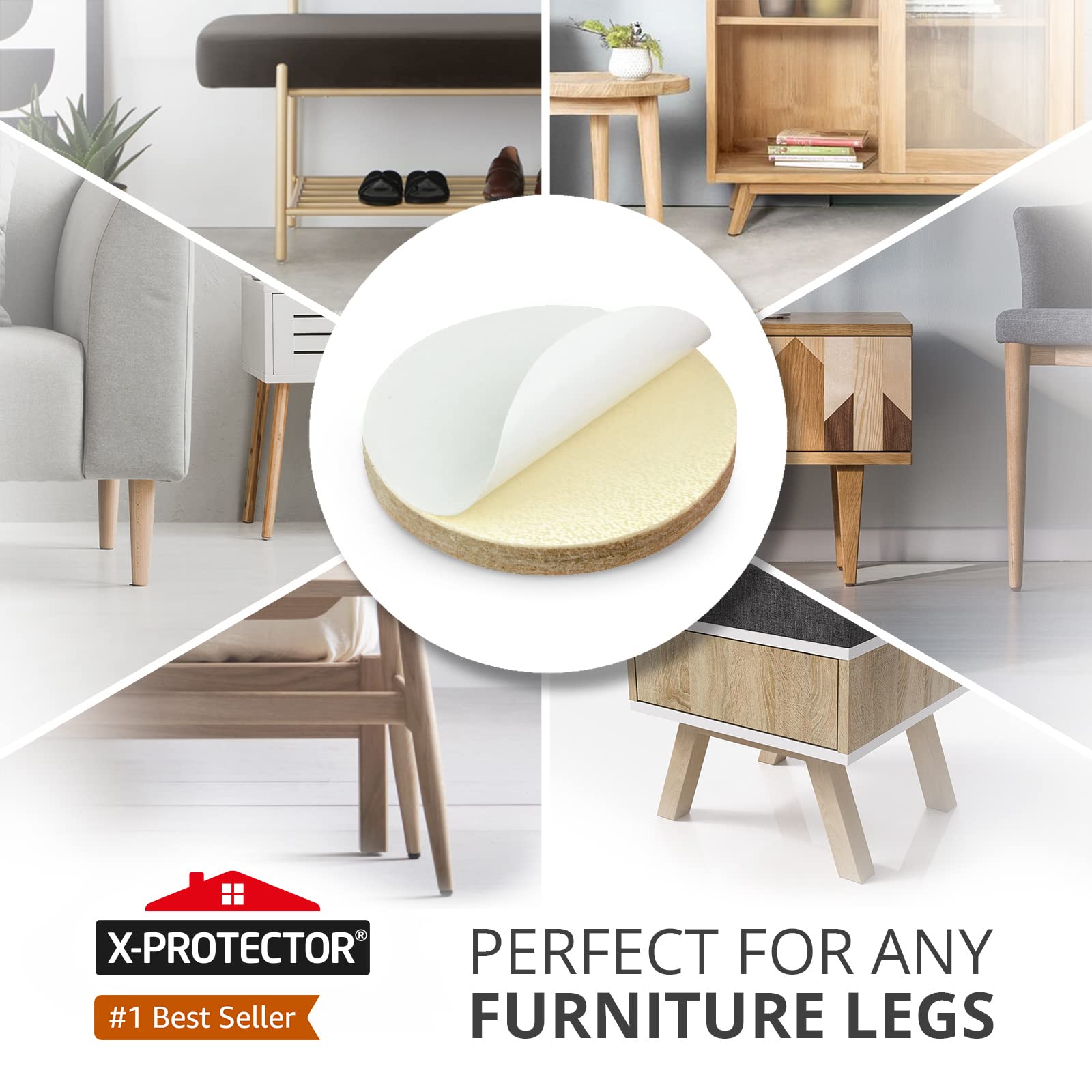 X-Protector round felt pad with adhesive backing for secure furniture protection.