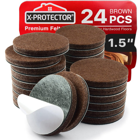 X-Protector round felt pad 1.5 inches on hardwood floor protects surfaces.