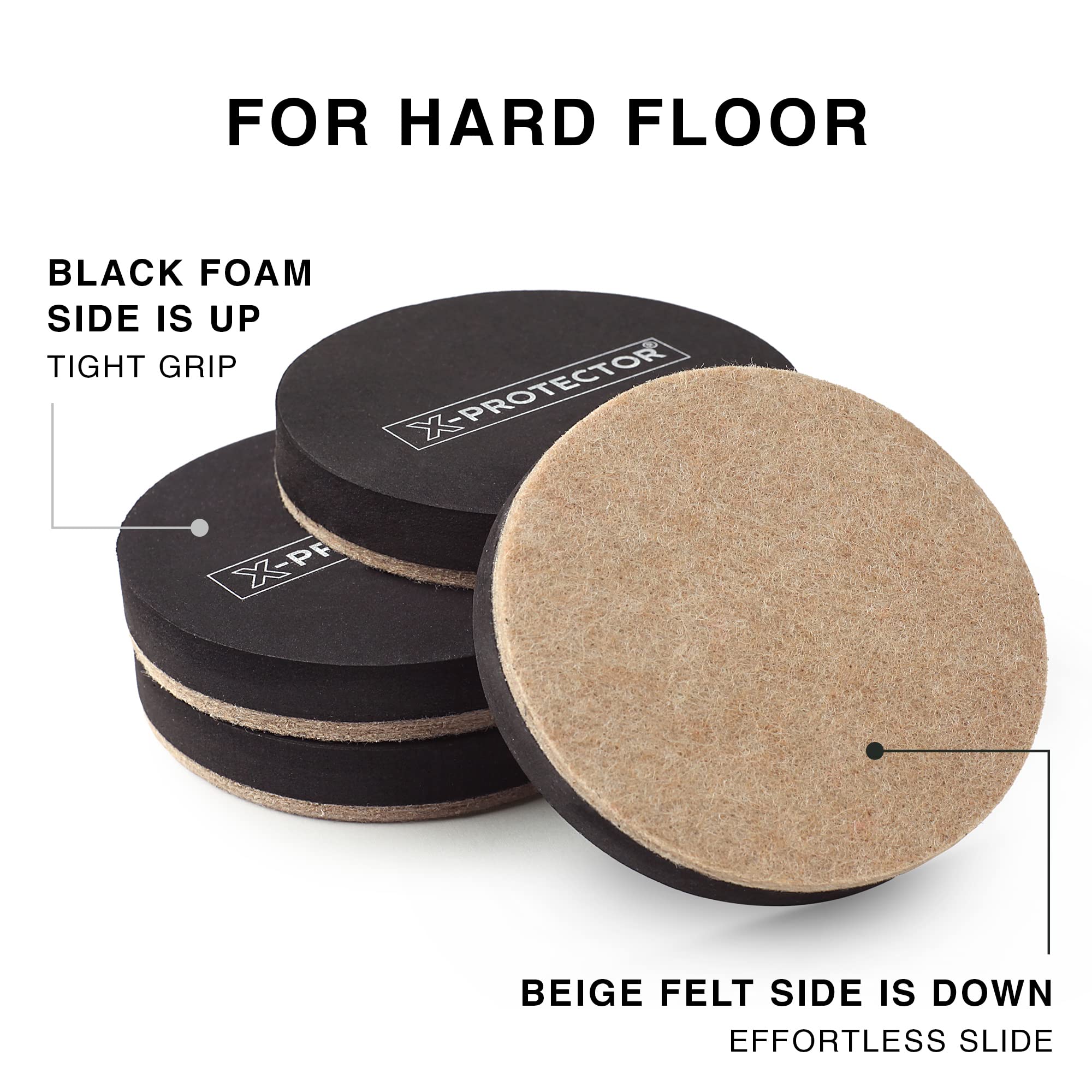 X-Protector rubber foam grip keeps furniture secure while gliding.