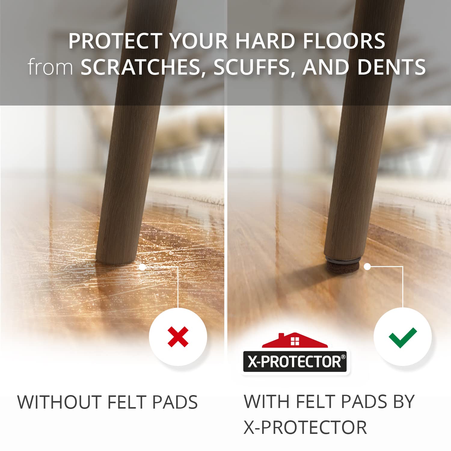 X-Protector screw-in kit highlights durable hardware and soft 1/6-inch felt base.
