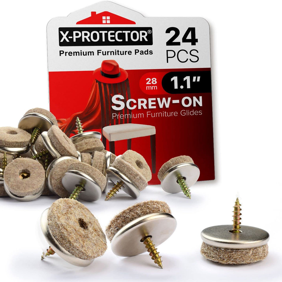 X-Protector screw-on felt pads beige 1.1-inch front view protects hardwood floors from scratches and scuffs