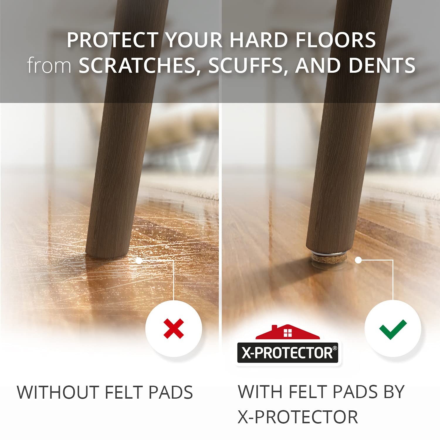 X-Protector 24-pack beige felt pads with screws for durable floor protection on hardwood surfaces