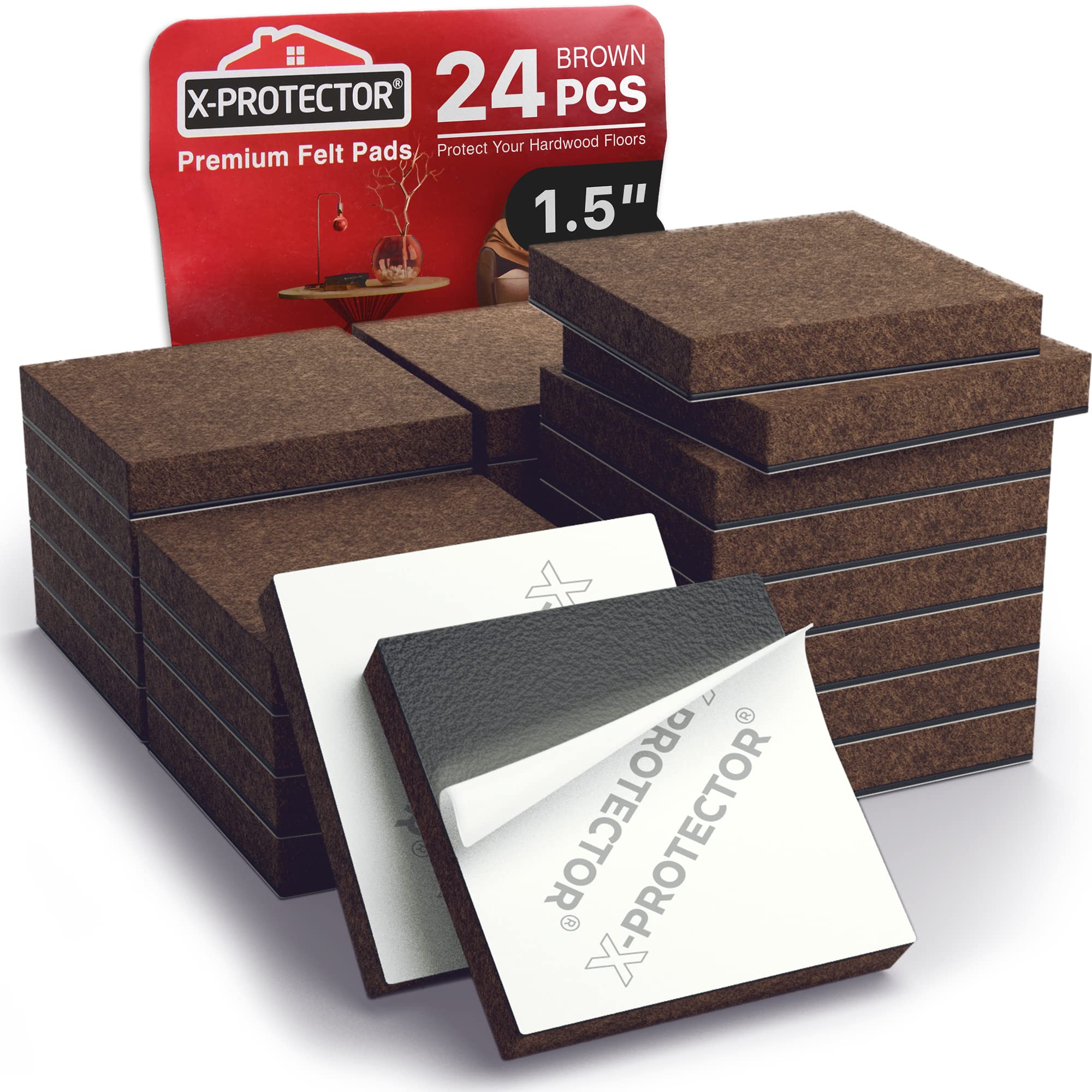 X-Protector 24-pack square felt pads protect hard floors during furniture movement.