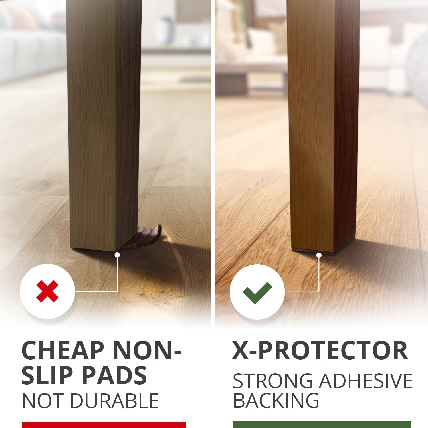 X-Protector pads protecting wood floors in a living space setup