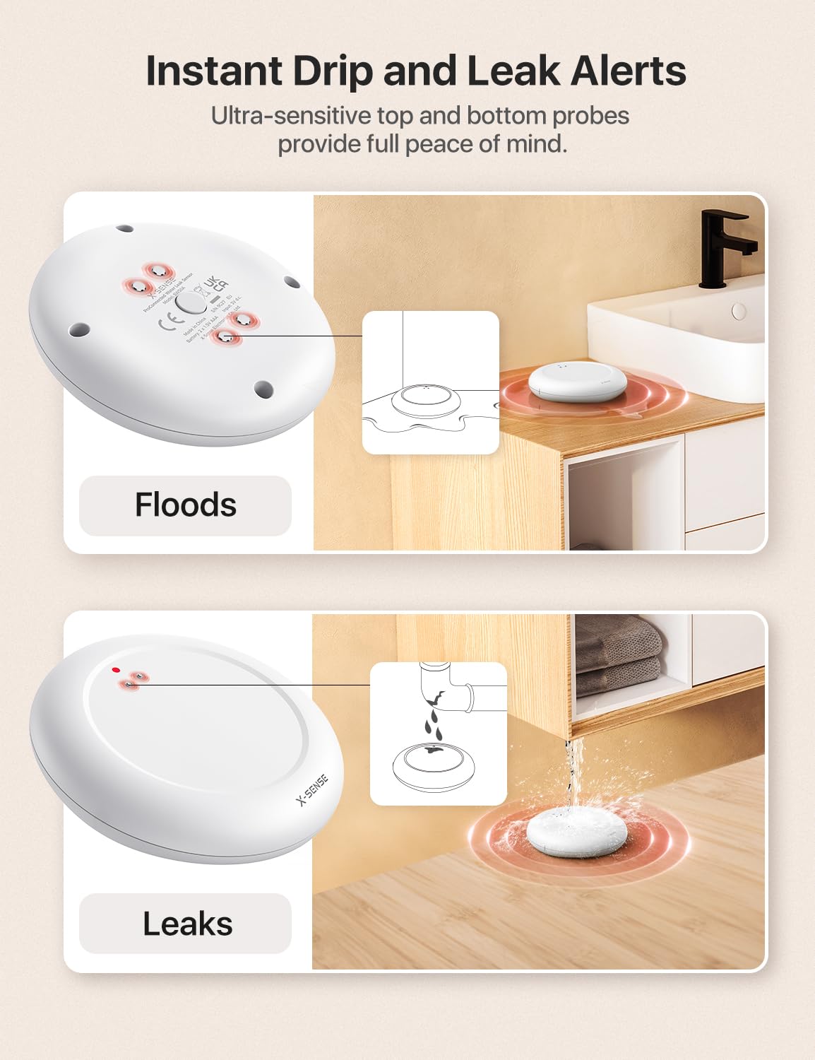 X-Sense IP67 rating shows durability in humid spaces.