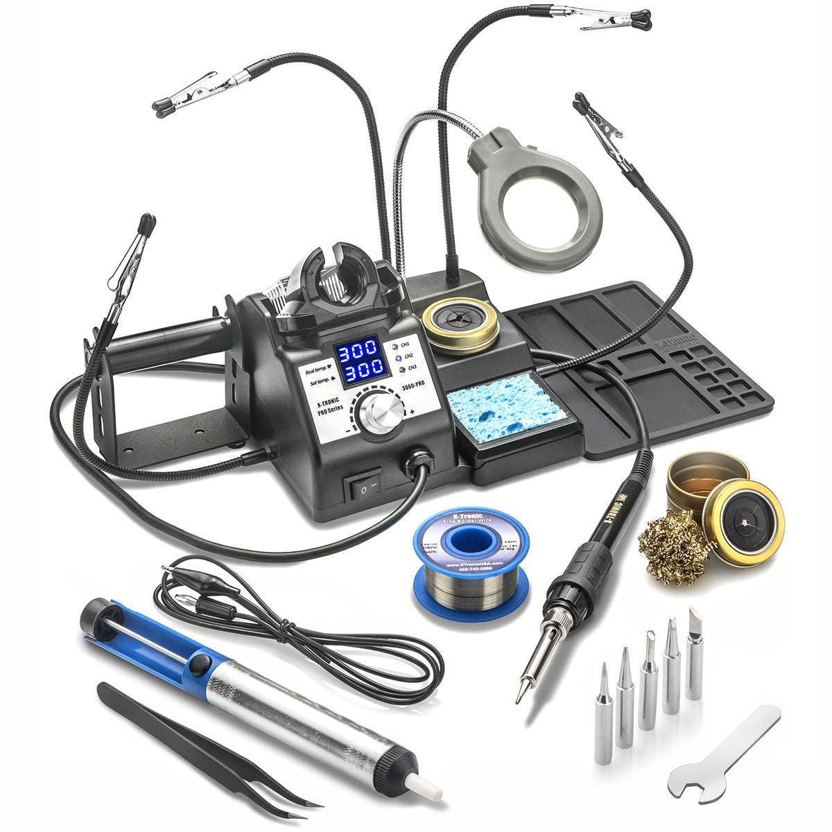 X-Tronic 3060-PRO soldering iron in station setup for precise electronics work
