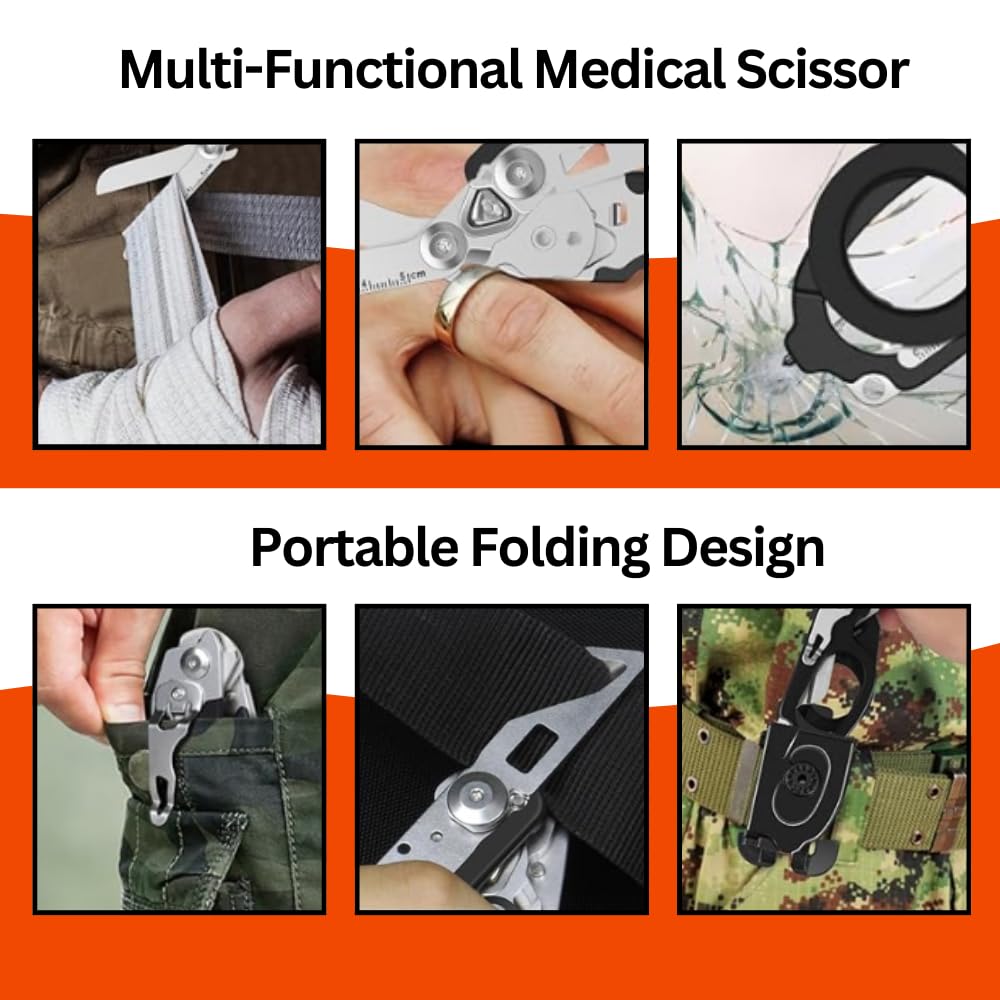 X.I. Products 6-in-1 trauma shears used as belt shears in field conditions.