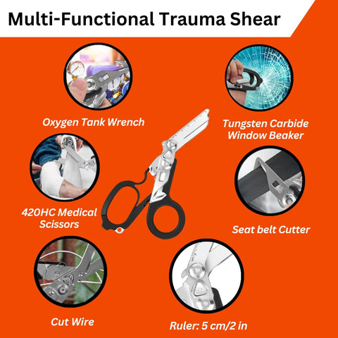 X.I. Products 6-in-1 trauma shears folded state showing compact portability.