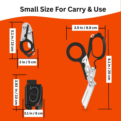 X.I. Products 6-in-1 trauma shears in holster for safe carry and quick access.